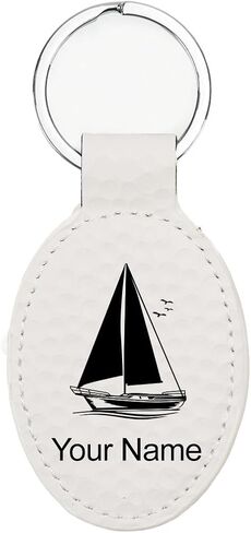 LaserGram Oval Keychain, Sailboat, Personalized Engraving Included (Golf White) in Saudi Arabia