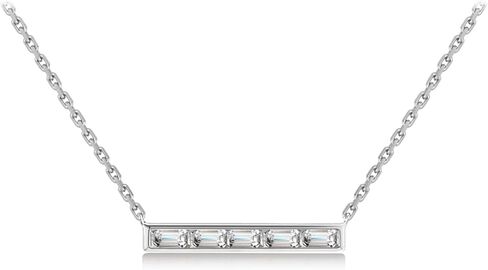 Women's Necklace, 925 Sterling Silver Plated 14K Gold with Cubic Zirconia, 15 + 2 Inch Extender Chain, Minimalist Bar Pendant Necklace for Women in Saudi Arabia