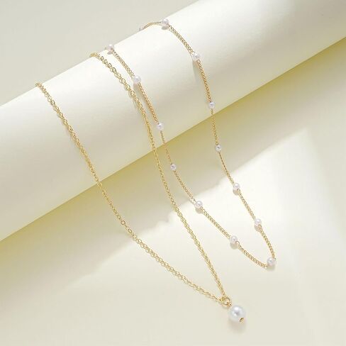 Pearl Necklaces for Women Dainty Gold Chain Layered Necklaces Hypoallergic Pearl Pendant Choker Necklace with Adjustable Chain Stacking Jewelry Non Tarnish Birthday Gifts for Women Bridesmaids Gifts in Saudi Arabia