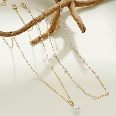 Pearl Necklaces for Women Dainty Gold Chain Layered Necklaces Hypoallergic Pearl Pendant Choker Necklace with Adjustable Chain Stacking Jewelry Non Tarnish Birthday Gifts for Women Bridesmaids Gifts in Saudi Arabia