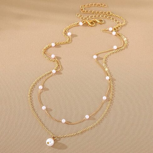 Pearl Necklaces for Women Dainty Gold Chain Layered Necklaces Hypoallergic Pearl Pendant Choker Necklace with Adjustable Chain Stacking Jewelry Non Tarnish Birthday Gifts for Women Bridesmaids Gifts in Saudi Arabia