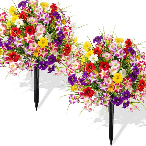 MACTING 2 حزمة من أشجار الكرة توبياري من خشب البقس الاصطناعي مع زهور مجد الصباح الكبيرة، 24.4 بوصة شجيرات صناعية دائمة الخضرة مقاومة للأشعة فوق البنفسجية مع مسامير أرضية للشرفة الخارجية وفناء الحديقة وديكور الربيع والصيف in Kuwait