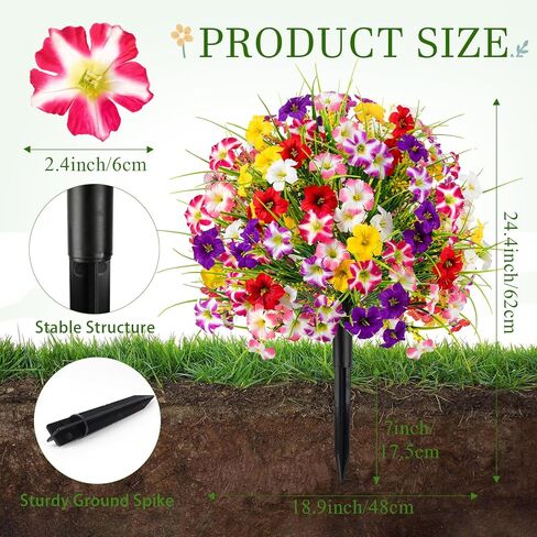 MACTING 2 حزمة من أشجار الكرة توبياري من خشب البقس الاصطناعي مع زهور مجد الصباح الكبيرة، 24.4 بوصة شجيرات صناعية دائمة الخضرة مقاومة للأشعة فوق البنفسجية مع مسامير أرضية للشرفة الخارجية وفناء الحديقة وديكور الربيع والصيف in Kuwait