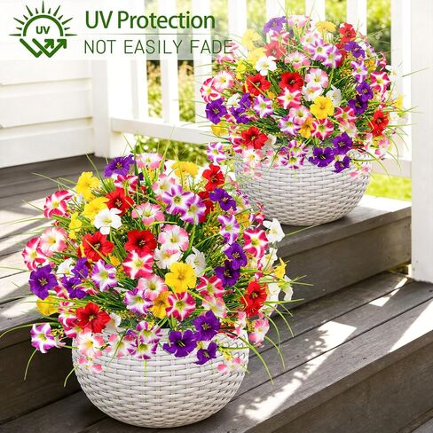 MACTING 2 حزمة من أشجار الكرة توبياري من خشب البقس الاصطناعي مع زهور مجد الصباح الكبيرة، 24.4 بوصة شجيرات صناعية دائمة الخضرة مقاومة للأشعة فوق البنفسجية مع مسامير أرضية للشرفة الخارجية وفناء الحديقة وديكور الربيع والصيف in Kuwait