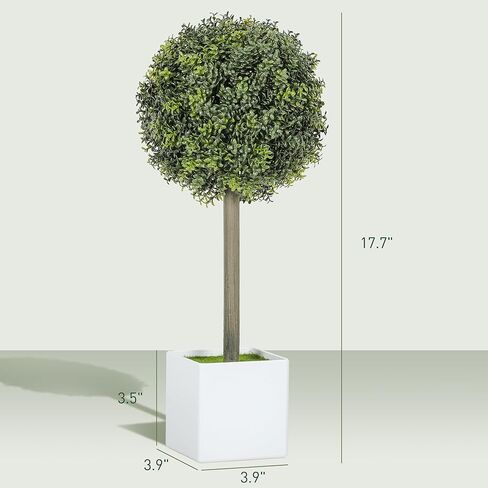 HOMCOM Lifelike Artificial Plants Set of 2, 1.5FT Potted Faux Trees with 114 PE Leaves, Fake Boxwood Topiary Balls for Home or Office Decor, Green in Saudi Arabia