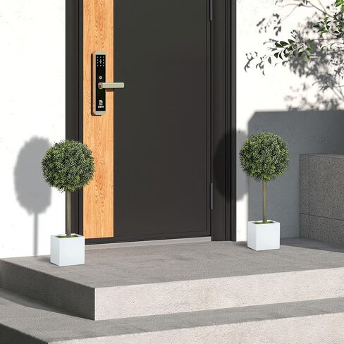 HOMCOM Lifelike Artificial Plants Set of 2, 1.5FT Potted Faux Trees with 114 PE Leaves, Fake Boxwood Topiary Balls for Home or Office Decor, Green in Saudi Arabia