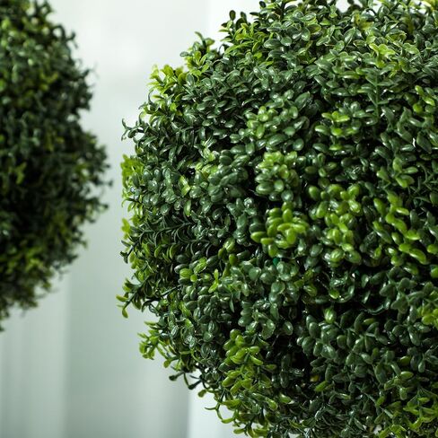 HOMCOM Lifelike Artificial Plants Set of 2, 1.5FT Potted Faux Trees with 114 PE Leaves, Fake Boxwood Topiary Balls for Home or Office Decor, Green in Saudi Arabia