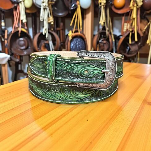 DANIEL'S ARTPLANET Women's Western Belt 1.5" Wide Full Grain One Piece Leather Belt with Buckle Handmade Engraved Tooled in Kuwait