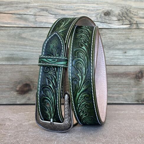 DANIEL'S ARTPLANET Women's Western Belt 1.5" Wide Full Grain One Piece Leather Belt with Buckle Handmade Engraved Tooled in Kuwait