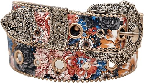 Women's Floral Western Belts W/Vintage Carved Buckle Festival Cowgirl Belt for Country Jeans Waist 25-40" in Kuwait