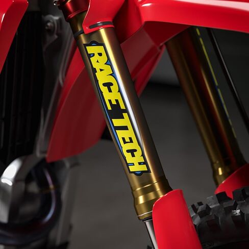 Race Tech Clear Fork Stickers Suspension Decals Set Left and Right (Blue/Yellow) (9x6.5) (RT-BLUYEL-CLR-Set) in Saudi Arabia