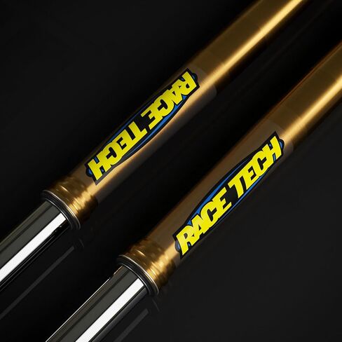 Race Tech Clear Fork Stickers Suspension Decals Set Left and Right (Blue/Yellow) (9x6.5) (RT-BLUYEL-CLR-Set) in Saudi Arabia