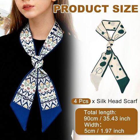 uxcell 4Pcs Long Thin Head Scarf, Hair Scarves, Neck Scarf for Women Bag Handbag Purse (Green, Polka Dot) in Saudi Arabia