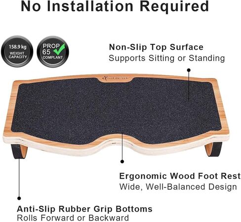 StrongTek Ergonomic Wood Foot Rest for Enhanced Circulation & Comfort, 350lbs Capacity, Rocker Balance Board for Standing Desks, Non-Slip, No Assembly, 18" Wide - Ideal for Office/HOM in Kuwait
