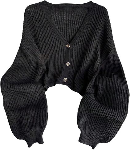 Women's Plus Size Cropped Cardigan Ribbed Knit Button Down V Neck Sweaters Long Sleeve Cardigans Outerwear in Saudi Arabia