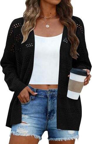 سترات كارديجان نسائية من الكروشيه من Halife خفيفة الوزن ورقيقة وأكمام طويلة ومفتوحة من الأمام in Kuwait