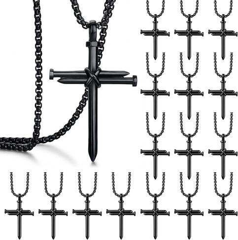 Christian Cross Necklace for Men Stainless Steel 24 Inch Nail Cross Necklace Jesus Christian Gift First Communion in Saudi Arabia