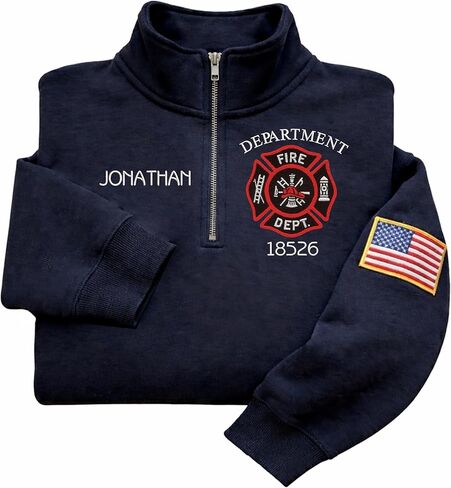 LOVELYPOD Custom Firefighter Logo Embroidered Quarter Zip Sweatshirt with Name, Personalized Fireman Shirt, Custom Fire Department Gift for Fire Captain, Badge, Firefighter Wife, Mom, Girlfriends in Saudi Arabia