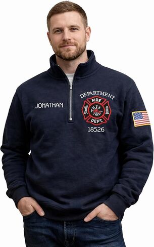 LOVELYPOD Custom Firefighter Logo Embroidered Quarter Zip Sweatshirt with Name, Personalized Fireman Shirt, Custom Fire Department Gift for Fire Captain, Badge, Firefighter Wife, Mom, Girlfriends in Saudi Arabia