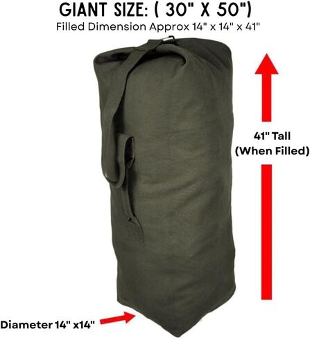 Top Load Heavyweight Cotton Canvas Tactical Military Duffle Bag Carryall Shoulder Storage Bulk Travel Bag, Olive Drab - 14" x 14" x 41" in Saudi Arabia