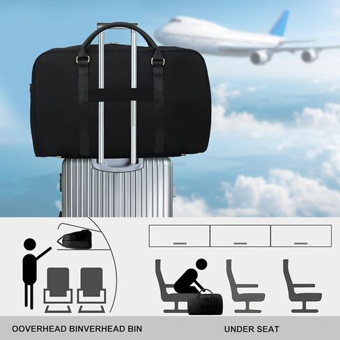 Travel Duffle Bag for Women & Men - Weekender Overnight Bag, Large Carry-On Gym Bag, Sports Duffel, Hospital Bag, Yoga Tote,Work Bag & Trolley Sleeve (Black) in Kuwait