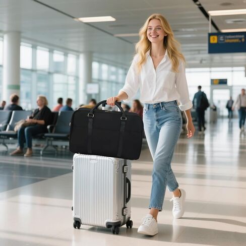 Travel Duffle Bag for Women & Men - Weekender Overnight Bag, Large Carry-On Gym Bag, Sports Duffel, Hospital Bag, Yoga Tote,Work Bag & Trolley Sleeve (Black) in Kuwait