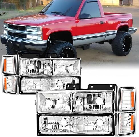 Pair Headlights Assembly Set For 1994 1995 1996 1997 1998 Chevy C10 Silverado Pickup For 1994-1999 Suburban/Tahoe C/K1500/2500/3500 Truck Replacement Headlamps W/Corner and Bumper Light in Saudi Arabia