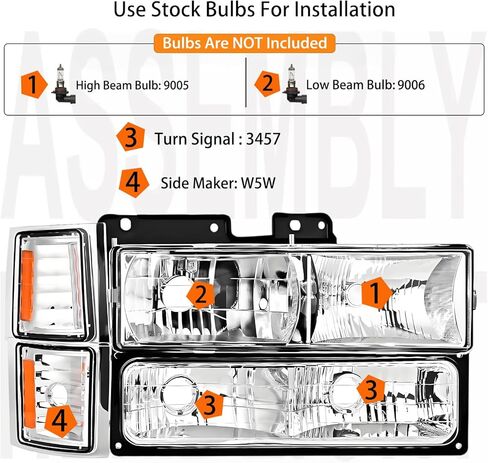 Pair Headlights Assembly Set For 1994 1995 1996 1997 1998 Chevy C10 Silverado Pickup For 1994-1999 Suburban/Tahoe C/K1500/2500/3500 Truck Replacement Headlamps W/Corner and Bumper Light in Saudi Arabia