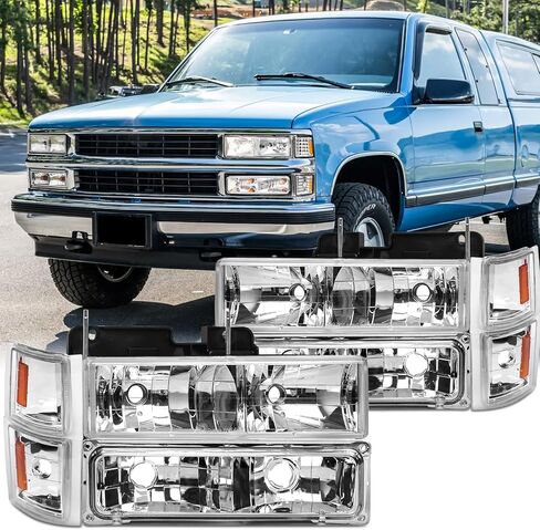 Pair Headlights Assembly Set For 1994 1995 1996 1997 1998 Chevy C10 Silverado Pickup For 1994-1999 Suburban/Tahoe C/K1500/2500/3500 Truck Replacement Headlamps W/Corner and Bumper Light in Saudi Arabia