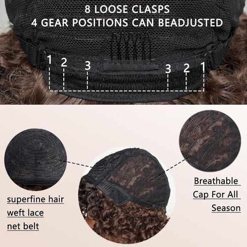 Curly Wigs With Bangs For Black Women Brown Synthetic Curly Wigs Heat Resistant Fiber Fluffy Wig Short Afro Wig(Brown 6inch) in Saudi Arabia