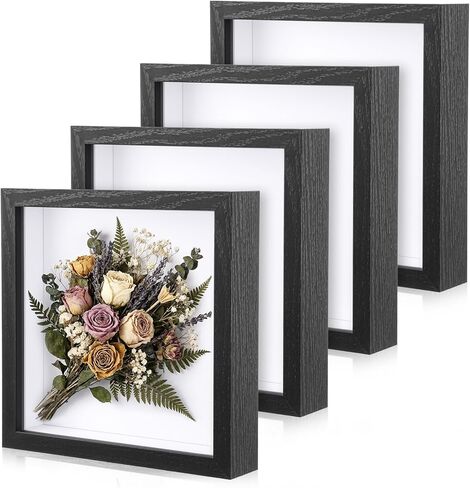 4 Pack Deep Shadow Boxes Frame Display Cases for Wall or Tabletop - Showcase Photos, Dried Flowers, Handicrafts, Collectibles in Black Wooden Picture Frames，8 x 8 Inch in Saudi Arabia