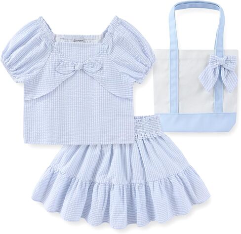 Sperry Girls Striped Seersucker Top and Skirt Set with Canvas Tote Bag for Big Kids in Saudi Arabia
