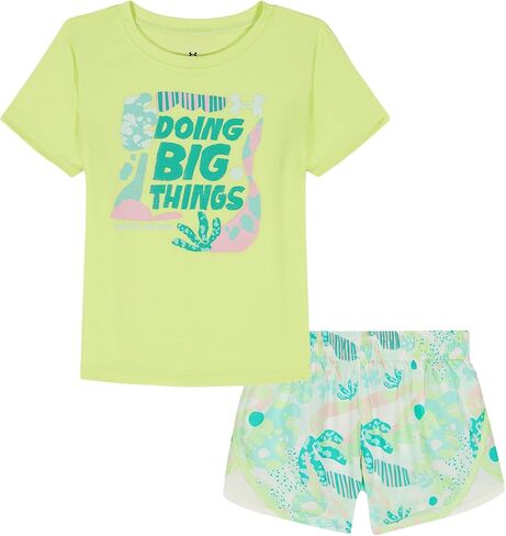 Under Armour Girls' 2-piece Short Sleeve Tee and Shorts Set, Lightweight and Comfortable, Fade Green Print, 6X in Saudi Arabia