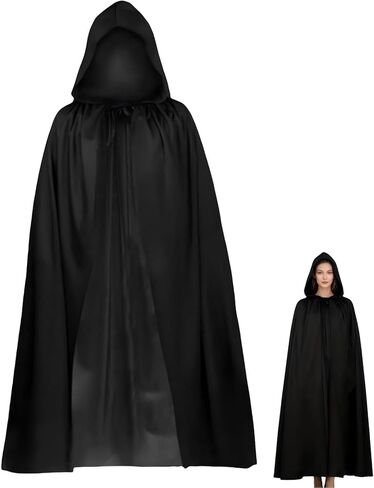 عباءة طويلة بغطاء للرأس مقاس 55 بوصة، إكسسوارات للهالوين الأسود الساحرة لمصاصي الدماء للبالغين زي حفلات الهالوين التنكرية in Kuwait