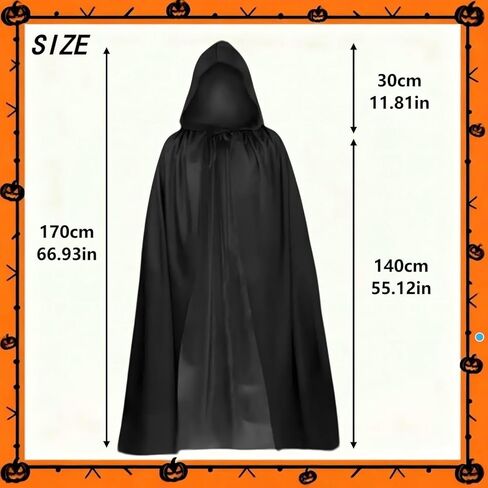 عباءة طويلة بغطاء للرأس مقاس 55 بوصة، إكسسوارات للهالوين الأسود الساحرة لمصاصي الدماء للبالغين زي حفلات الهالوين التنكرية in Kuwait
