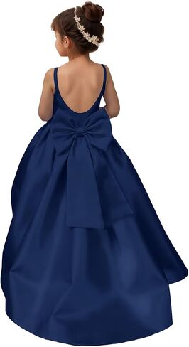 Satin Long Flower Girl Dresses for Wedding Backless Princess Pageant Dress Spaghetti Straps Girls Formal Dresses in Saudi Arabia