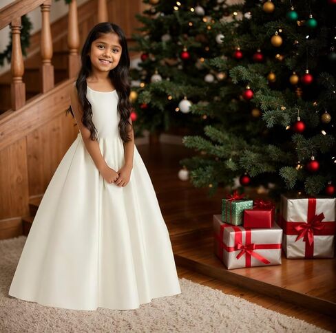 Satin Long Flower Girl Dresses for Wedding Backless Princess Pageant Dress Spaghetti Straps Girls Formal Dresses in Saudi Arabia