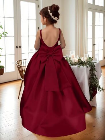 Satin Long Flower Girl Dresses for Wedding Backless Princess Pageant Dress Spaghetti Straps Girls Formal Dresses in Saudi Arabia