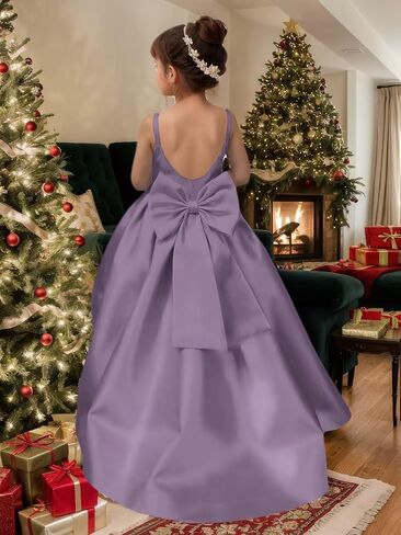 Satin Long Flower Girl Dresses for Wedding Backless Princess Pageant Dress Spaghetti Straps Girls Formal Dresses in Saudi Arabia