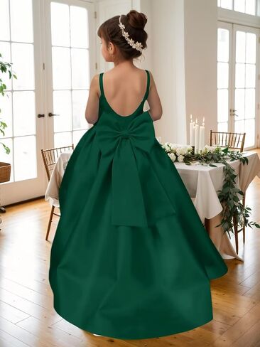 Satin Long Flower Girl Dresses for Wedding Backless Princess Pageant Dress Spaghetti Straps Girls Formal Dresses in Saudi Arabia