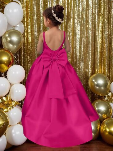 Satin Long Flower Girl Dresses for Wedding Backless Princess Pageant Dress Spaghetti Straps Girls Formal Dresses in Saudi Arabia