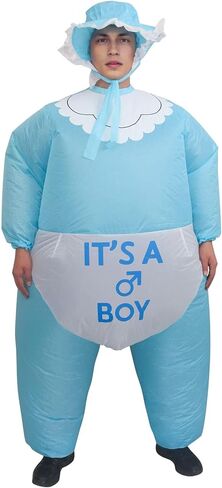 أزياء IRETG القابلة للنفخ ((الأزرق والوردي)) للبالغين - بدلة طفل عملاقة مضحكة للكشف عن الجنس، والهالوين والحفلات التنكرية - بدلة سمينة متينة مع مروحة قابلة للنفخ (مقاس واحد يناسب 5FT-6.2FT) in Kuwait