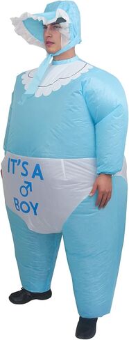 أزياء IRETG القابلة للنفخ ((الأزرق والوردي)) للبالغين - بدلة طفل عملاقة مضحكة للكشف عن الجنس، والهالوين والحفلات التنكرية - بدلة سمينة متينة مع مروحة قابلة للنفخ (مقاس واحد يناسب 5FT-6.2FT) in Kuwait