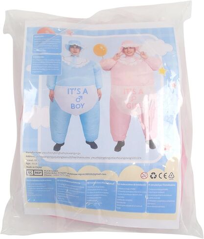 أزياء IRETG القابلة للنفخ ((الأزرق والوردي)) للبالغين - بدلة طفل عملاقة مضحكة للكشف عن الجنس، والهالوين والحفلات التنكرية - بدلة سمينة متينة مع مروحة قابلة للنفخ (مقاس واحد يناسب 5FT-6.2FT) in Kuwait