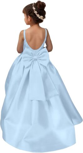Satin Long Flower Girl Dresses for Wedding Backless Princess Pageant Dress Spaghetti Straps Girls Formal Dresses in Saudi Arabia