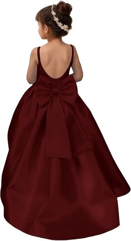 Satin Long Flower Girl Dresses for Wedding Backless Princess Pageant Dress Spaghetti Straps Girls Formal Dresses in Saudi Arabia