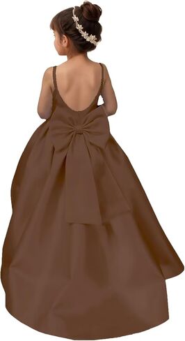 Satin Long Flower Girl Dresses for Wedding Backless Princess Pageant Dress Spaghetti Straps Girls Formal Dresses in Saudi Arabia