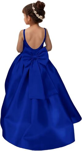 Satin Long Flower Girl Dresses for Wedding Backless Princess Pageant Dress Spaghetti Straps Girls Formal Dresses in Saudi Arabia