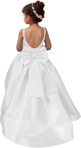 Satin Long Flower Girl Dresses for Wedding Backless Princess Pageant Dress Spaghetti Straps Girls Formal Dresses in Saudi Arabia