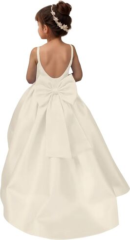 Satin Long Flower Girl Dresses for Wedding Backless Princess Pageant Dress Spaghetti Straps Girls Formal Dresses in Saudi Arabia